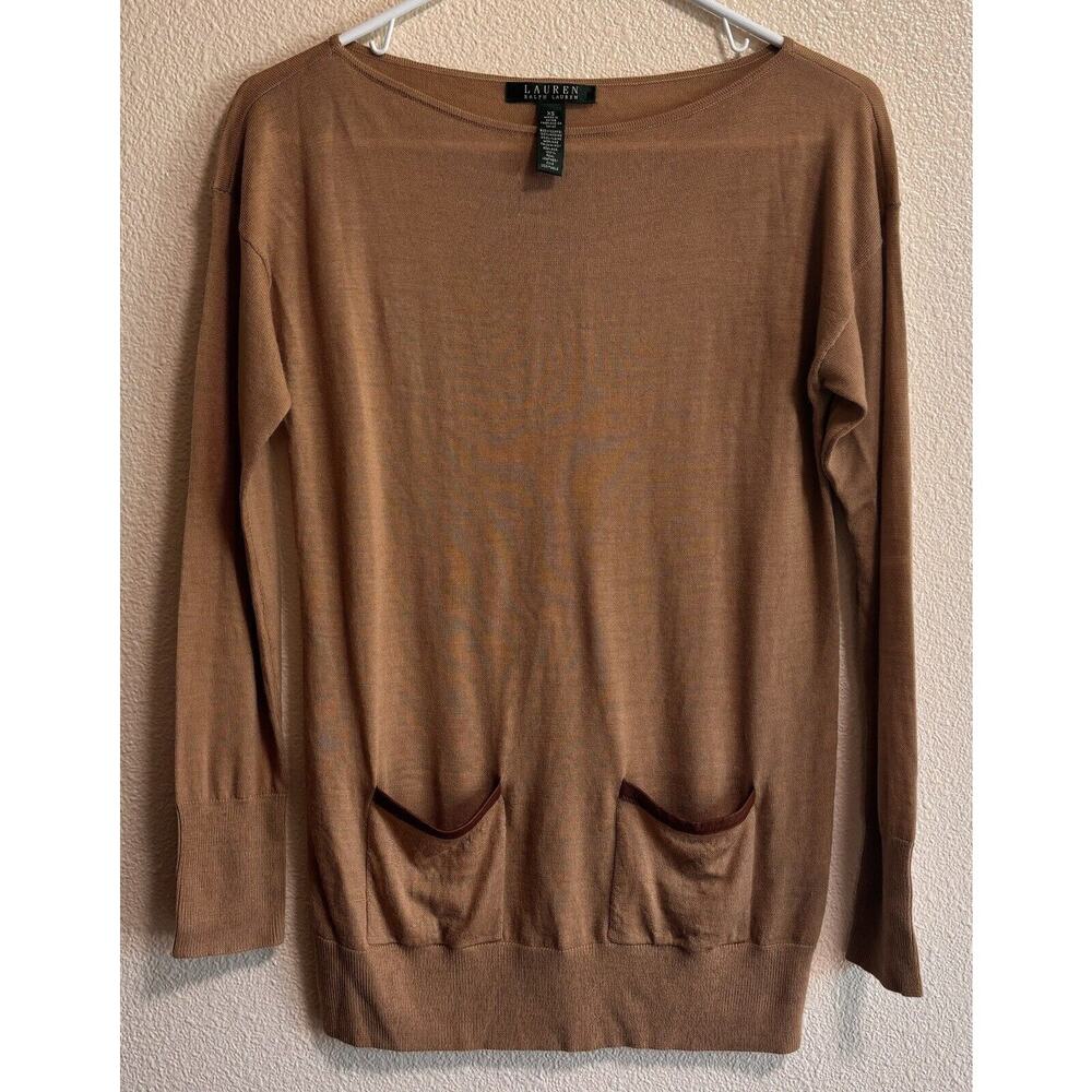 Merino Wool Sweater Brown Tan Pullover Academia Preppy Ralph Lauren Womens Sz XS